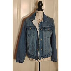 Forever 21 Denim Jacket Faux Fur Women Size Medium Color Blue